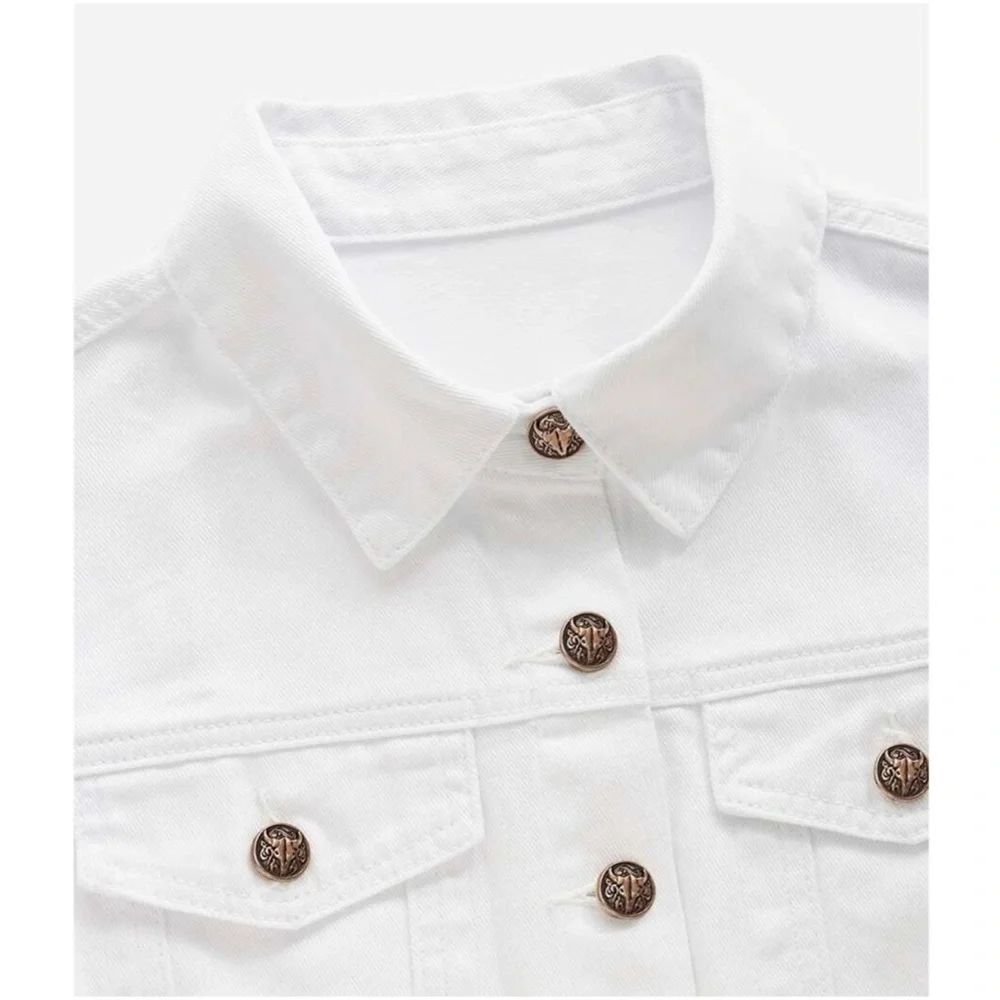 Boho White Puff Sleeve Denim Jacket Shacket